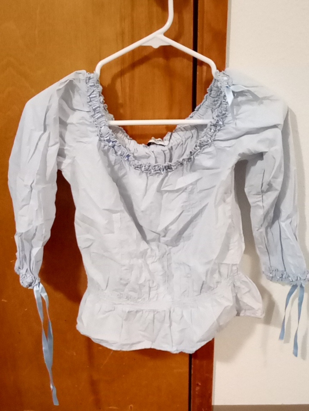 Moschino Light Blue Ruffled Peasant Blouse